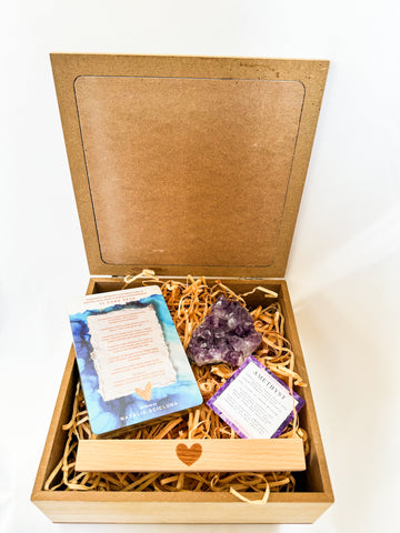 Affirmation Card Deck & Amethyst Crystal Cluster Set