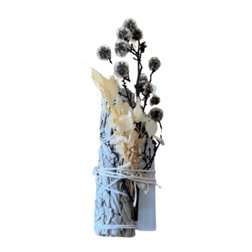 Small Sage Smudge Stick with Selenite & Florals