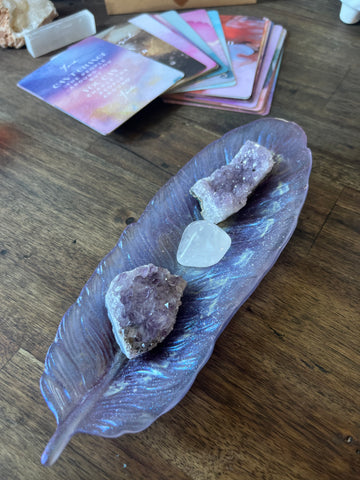 Large Feather Trinket Tray ~ lilac shimmer Jewellery dish