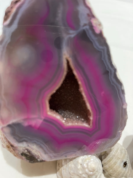 Deep Pink Agate Druzy Geode Ornamental Crystal